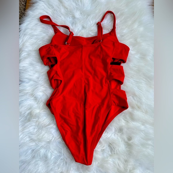 Red never worn size M one piece bikini. Great detail on sides! - Picture 2 of 4